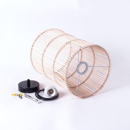 SKD-AP-RATAN Lámpara Colgante Evelynn de Ratán, compatible Bombilla E27 LED, Cable Regulable para Salón, Dormitorio, Comedor