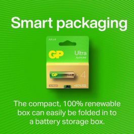 GP 15AU/LR6 Pila AA Ultra Alcalina con Tecnología G-Tech. Pack de 4 Baterías Versátiles para Dispositivos