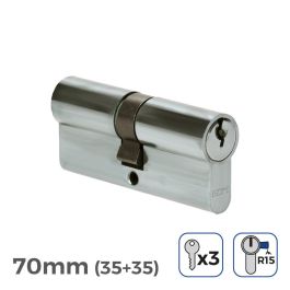 Edm Cilindro bombín níquel 70mm (35+35mm) leva larga r15 con 3 llaves serreta