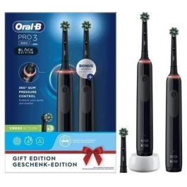 Cepillo de dientes eléctrico Oral-B Pro 3 3900 - Juego de 2 - 2 mangos negros - 3 cabezales - Diseñado por Braun