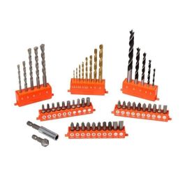 Black + Decker A7232 Set 50 Accesorios de Taladrado y Atornillado con Brocas de Madera, Hormigón, HSS-Tin y Puntas de Destornillador