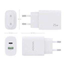Cargador de Pared Aisens A110-0758/ 1xUSB Tipo-C/ 1xUSB/ 25W Cargador de Pared Aisens A110-0758/ 1xUSB Tipo-C/ 1xUSB/ 25W