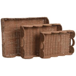 DKD Home Decor Bandeja de Decoración Tropical Ratan Natural 30 x 9 x 40 cm Set de 3 Bandejas (2 Unidades)