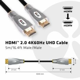 Club3D Cable HDMI 2.0 High Speed 4K60Hz UHD A-A 5 metros para TV, Monitor, Consola - Negro con conectores Oro