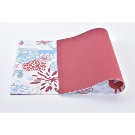 DKD Home Decor Mantel Individual Navideño Moderno con Diseño Reno y Flores Azul Celeste Rojo 45x30 cm Pack 12 Unidades Poliéster