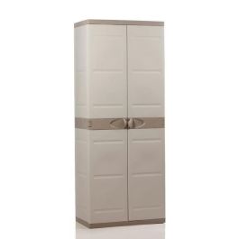 Plastiken Armario Alto de Resina para Almacenamiento Gama Titanium con 2 Puertas y 4 Estantes Beige Taupe Interior/Exterior 176x70x45 cm
