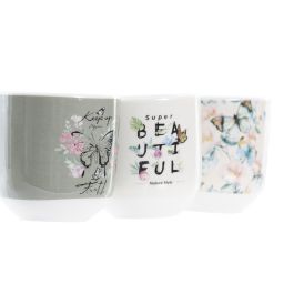 DKD Home Decor Set de 6 Tazas de Porcelana y New Bone Estilo Shabby Rosa Beige 14 x 6.5 x 20.5 cm