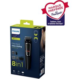 Philips MG-3730/15 Cortapelos Multigroom Series 3000 8 en 1 con Cuchillas Autoafilables, Batería 60min, 11 Accesorios para Barba, Pelo, Nariz y Orejas