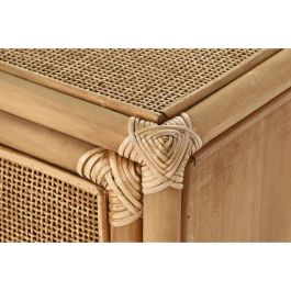 DKD Home Decor Mesita Auxiliar de Abeto y Ratán Tropical con 1 Puerta y 1 Estante Marrón Claro 46x35x60 cm
