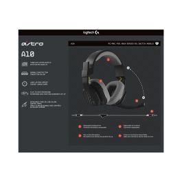 Logitech Auriculares con Micrófono Astro A10 Cableados para PC y Consolas con Control de Volumen y Silencio