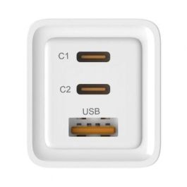 Leotec LECSPH65W3W Cargador de Pared GaN 65W con 2 USB-C y 1 USB-A para Carga Rápida Universal de hasta 3 Dispositivos