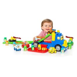 Molto Camión Portacoches 82 cm con 1 Coche y 10 Blocks, Luces y Sonidos, Pilas Incluidas, Plástico para Niños 1+ Años