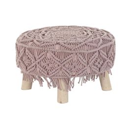 Reposapiés DKD Home Decor Natural Rosa claro Madera Boho Macramé 53 x 53 x 31 cm Precio: 44.5000006. SKU: S3034412