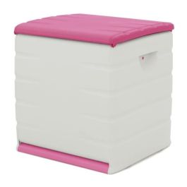PLASTIKEN Arcón con ruedas con ruedas - 190 L - Funcional y estético - Beige y Fushia