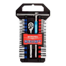 Juego de carraca y vasos 3/8 pulg, 24 piezas, (métrico-sae) Precio: 43.88999967. SKU: B1AVF579FY