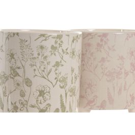 DKD Home Decor Macetero Shabby Blanco Verde Set de 3 (2 Unidades) 13.7 x 14.7 x 13.7 cm