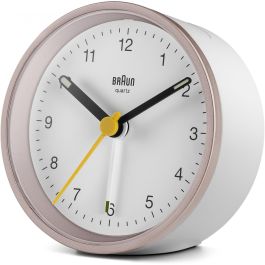 Braun BC 12 PW Reloj despertador analógico de cuarzo, redondo, rosa-blanco, con alarma y retroiluminación