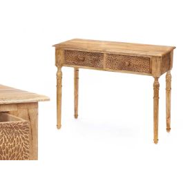 Mesa de Recibidor con 2 Cajones en Madera Mango, Marrón - Giftdecor 98x77x42 cm Mesa de Recibidor con 2 Cajones en Madera Mango, Marrón - Giftdecor 98x77x42 cm