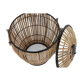 DKD Home Decor Cesta Ropa Balines Natural Negro Ratan Metal Polyester Set de 2 48 x 55 x 48 cm