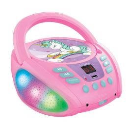 Lexibook Reproductor CD Portátil Unicornio Bluetooth 5.0 con Luz Multicolor, USB, Aux y Función Karaoke para Niños