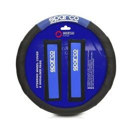 Sparco SPC1111KAZ Funda Volante y Almohadillas Universales Negro-Azul | Juego Antideslizante Lavable 100% Poliéster