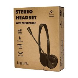 LogiLink Auriculares Diadema Estéreo con Micrófono HS0052 - Alámbrico, 3.5mm, para Oficina/Centro de Llamadas, Negro