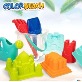 Cubo de playa castillo 18cm con palas 27cm, regadera y 5 moldes en bolsa Cubo de playa castillo 18cm con palas 27cm, regadera y 5 moldes en bolsa