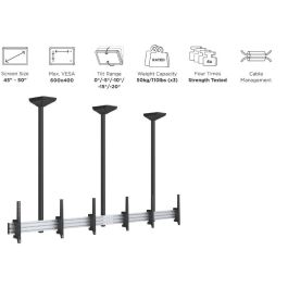 Equip Soporte de Techo para 3 Monitores/TV 45-50" (127cm) 150kg Inclinable Negro/Plata Gestión de Cables