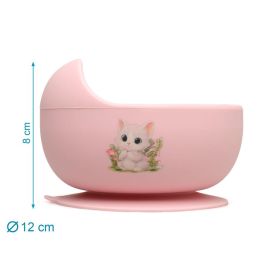 KioKids Cuenco Silicona Bebé Antideslizante con Ventosa Rosa - Lovely Friends, Apto Microondas/Lavavajillas, +6 Meses, 100% Grado Alimenticio, BPA Free