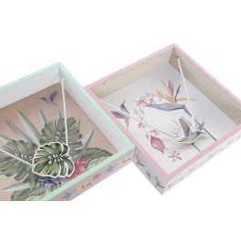 DKD Home Decor Servilletero Tropical Multicolor de MDF y Metal Colección Tropic Garden, 18x18x4 cm (4 Unidades)