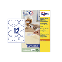 Avery Etiqueta Adhesiva Redonda Blanca 60 mm Removible para Laser Ink-jet Fotocopiadora Caja 240 Unidades