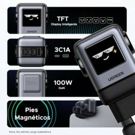 Ugreen 45515B Cargador Rápido 100W GaN 4 Puertos USB-C y USB-A con Pantalla TFT Inteligente para Móviles y Portátiles