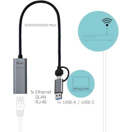 I-TEC Adaptador Ethernet USB-C/USB-A 2.5Gbps para PC/Portátil, Metal Gris, Plug and Play, Compatible Multi-SO