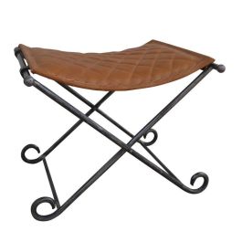 DKD Home Decor Descalzadora Vintage de Piel y Metal Marrón Negro Hecha a Mano, Asiento Banco 42cm Altura, Medidas 45L x 44H x 53A cm Precio: 56.32308. SKU: S3034337