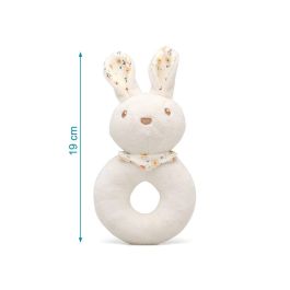 KioKids Sonajero Peluche Conejo Blanco Suave Poliéster para Bebés +0 Meses | Juguete de Estimulación Sensorial Auditiva y Coordinación Ojo-Mano