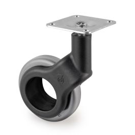 Emuca Lote de 4 ruedas Hole 2 con placa de montaje, diámetro 60mm, Acero y Plástico, Plástico gris