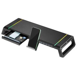 Ewent EW1268 Elevador Soporte Monitor RGB con Cajón de Almacenamiento, Soporte para Smartphone y 4 Puertos USB 3.0