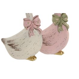 DKD Home Decor Figura de Resina Pato Cottage Rosa Blanco 6.5 x 15 x 9.5 cm (4 Unidades)