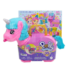 Mattel Polly Pocket Cofre Unicornio Partyland HYD96 Juguete con Muñecas y Accesorios
