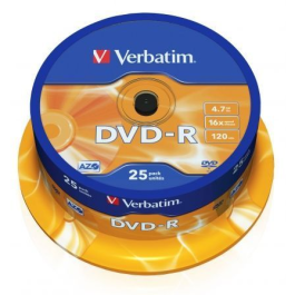 Verbatim DVD-R 4.7 GB 16X 120 Min Tarrina 25 Unidades - HardCoat Scratch Guard y AZO Technology para Calidad y Durabilidad Verbatim DVD-R 4.7 GB 16X 120 Min Tarrina 25 Unidades - HardCoat Scratch Guard y AZO Technology para Calidad y Durabilidad
