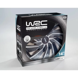 WRC Juego 4 Tapacubos Bi-Color 14 Pulgadas Negro Mate Gris Plateado ABS Diseño Deportivo Turbo