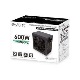 Ewent Fuente de Alimentación ATX 600W EW3908, Compatible con Intel y AMD, PFC Pasivo