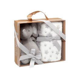 KioKids Elefante De Peluche Gris Con Mantita De Estrellas +0 Meses 25cm Peluche 100x100cm Manta Poliéster Suave Regalo Bebé