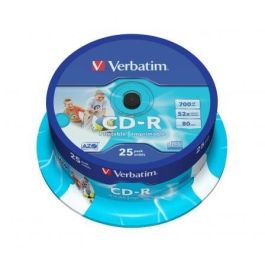 Verbatim Cd-R Azo, 700Mb, 52X, 25 Unidades, Superficie Wide Inkjet Printable 23-118 mm Verbatim Cd-R Azo, 700Mb, 52X, 25 Unidades, Superficie Wide Inkjet Printable 23-118 mm