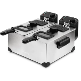 HKoenig DFX600 Freidora Doble Sartén 2x3L 6L 3600W Acero Inoxidable con Termostatos Independientes Cestas Extraíbles Filtros Antiolor