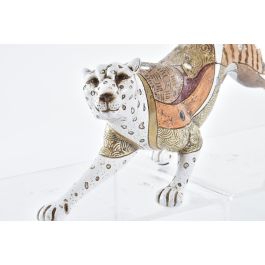 DKD Home Decor Figura Decorativa de Resina, Diseño Leopardo Colonial, Colores Blanco y Naranja, Medidas 10x13x37 cm