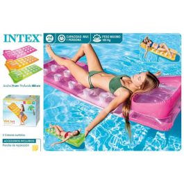 Intex Colchoneta hinchable con reposacabeza, 188 x 71 cm, colores surtidos, transparente con fondo colorido, 18 alojamientos posavasos Intex Colchoneta hinchable con reposacabeza, 188 x 71 cm, colores surtidos, transparente con fondo colorido, 18 alojamientos posavasos