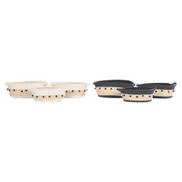 DKD Home Decor Cesta Boho Decorativa Lote de 2 Sets de 3 Piezas Blanco y Gris Oscuro 25x16x45 cm Algodón Fibra de Maíz