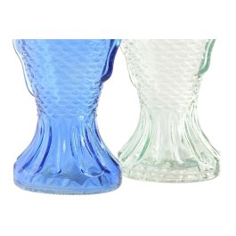 DKD Home Decor Jarrón Hangzhou design 26a Mediterráneo Azul Turquesa Cristal 7 x 26.3 x 10 cm (2 Unidades)