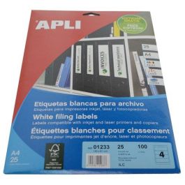 Apli Etiquetas Adhesivas para Archivo 190x61 mm Inkjet-Láser Blanco Pack 25 Hojas (100 Etiquetas) Precio: 9.5000004. SKU: B1AKSEKXKY
